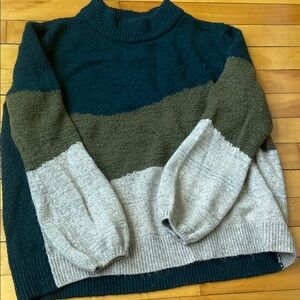 Colorblock Sweater in Green, Olive, and Cream